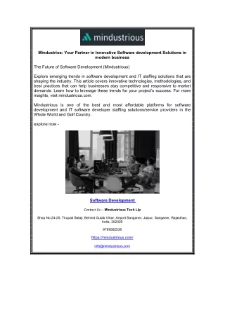 Mindustrios Your Partner in Innovative Software development Solutions in modern business