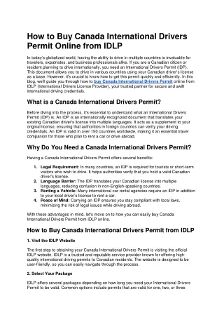 How to Buy Canada International Drivers Permit Online from IDLP