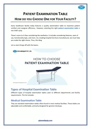 Patient Examination Table - How Do You Choose One for Your Facility