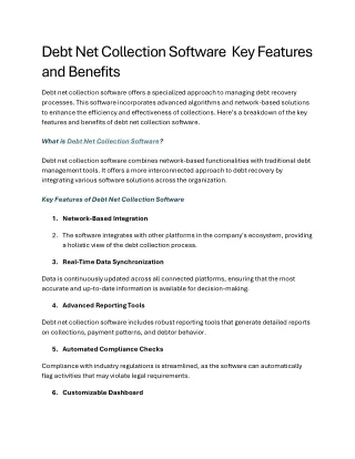 Debt Net Collection Software  Key Features and Benefits