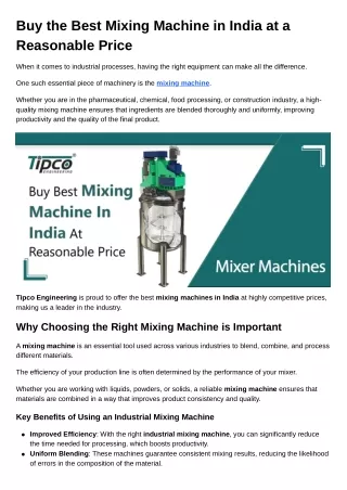 Buy the Best Mixing Machine in India at a Reasonable Price