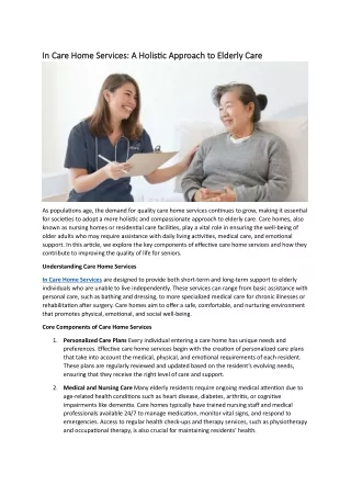 In Care Home Services