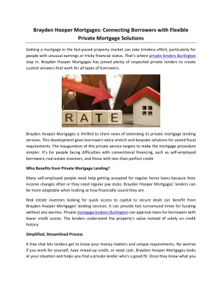 Brayden Hooper Mortgages: Connecting Borrowers with Flexible Private Mortgage So