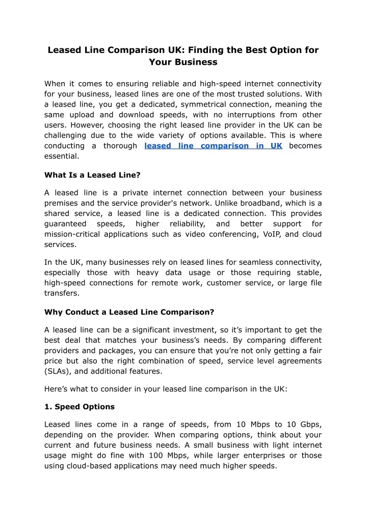 leased line comparison uk finding the best option