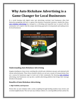 Why Auto Rickshaw Advertising is a Game Changer for Local Businesses