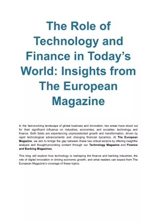 The Role of Technology and Finance in Today’s World_ Insights from The European Magazine