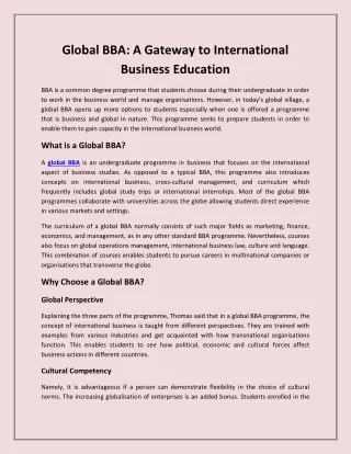 Global BBA- A Gateway to International Business Education