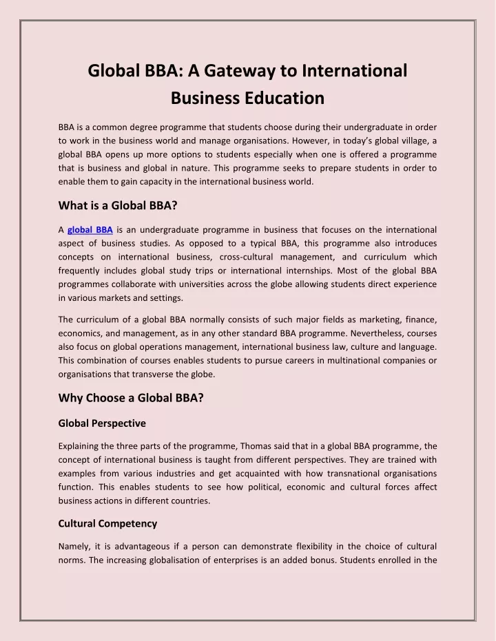 global bba a gateway to international business