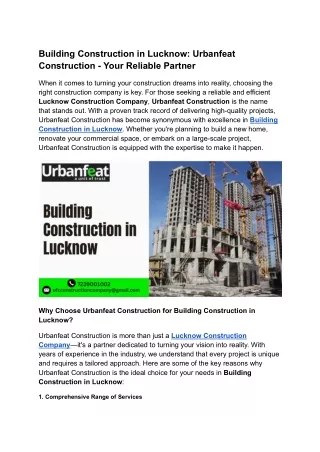Building Construction in Lucknow_ Urbanfeat Construction - Your Reliable Partner