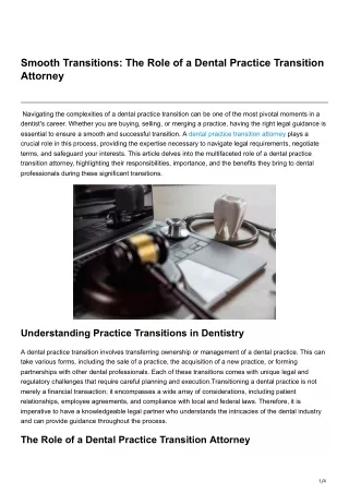 Smooth Transitions The Role of a Dental Practice Transition Attorney