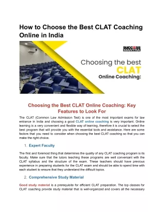 How to Choose the Best CLAT Coaching Online in India