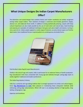 What Unique Designs Do Indian Carpet Manufacturers Offer
