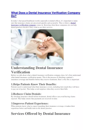 What Does a Dental Insurance Verification Company Do