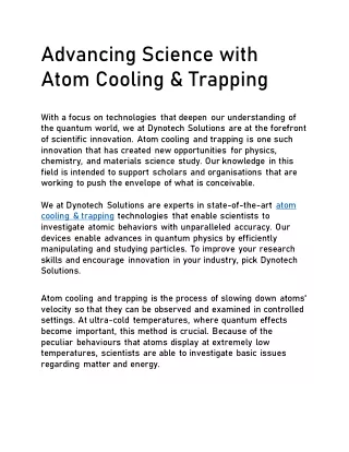 Advancing Science with Atom Cooling