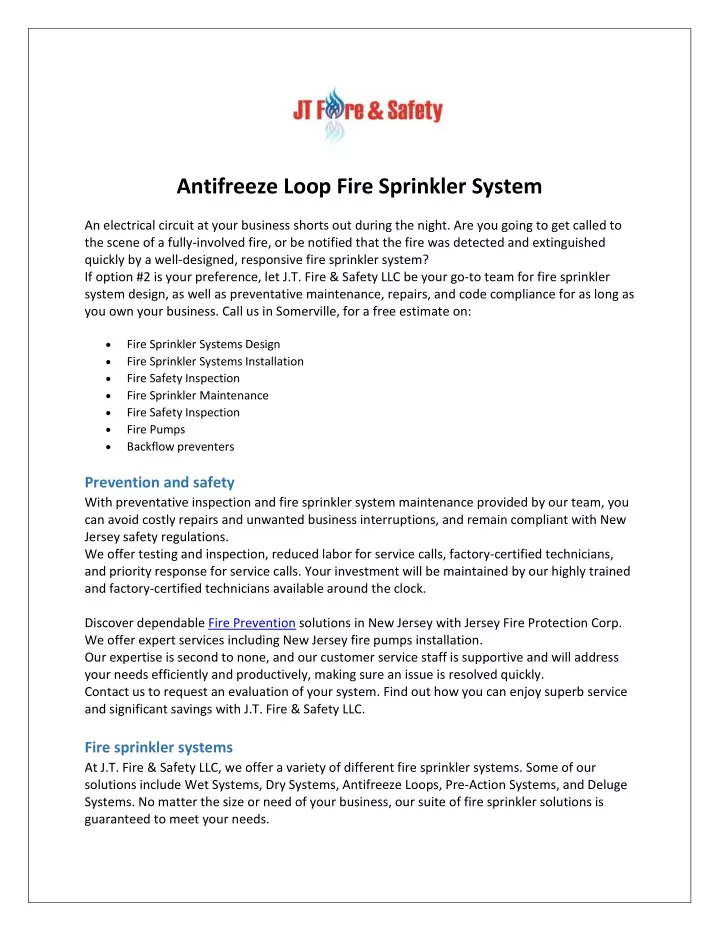 antifreeze loop fire sprinkler system