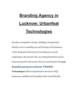 Branding Agency in Lucknow_ Urbanfeat Technologies