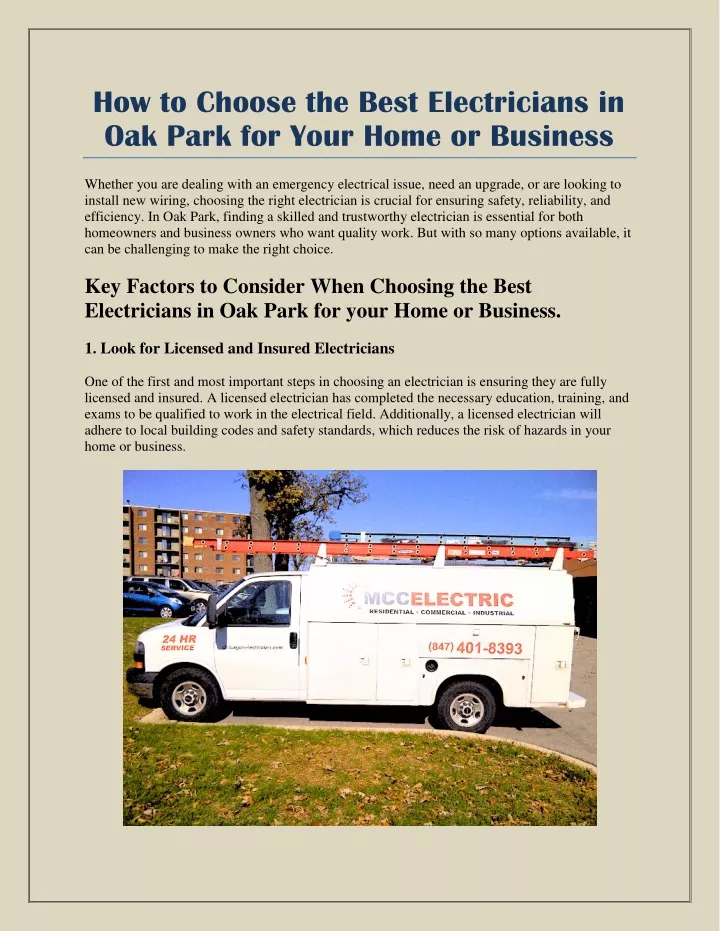 how to choose the best electricians in oak park