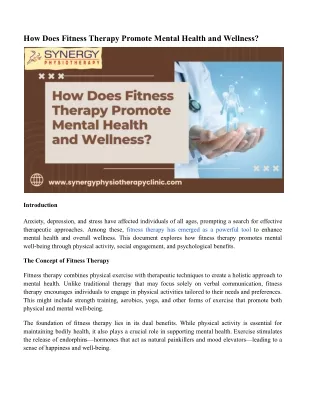 How Does Fitness Therapy Promote Mental Health and Wellness