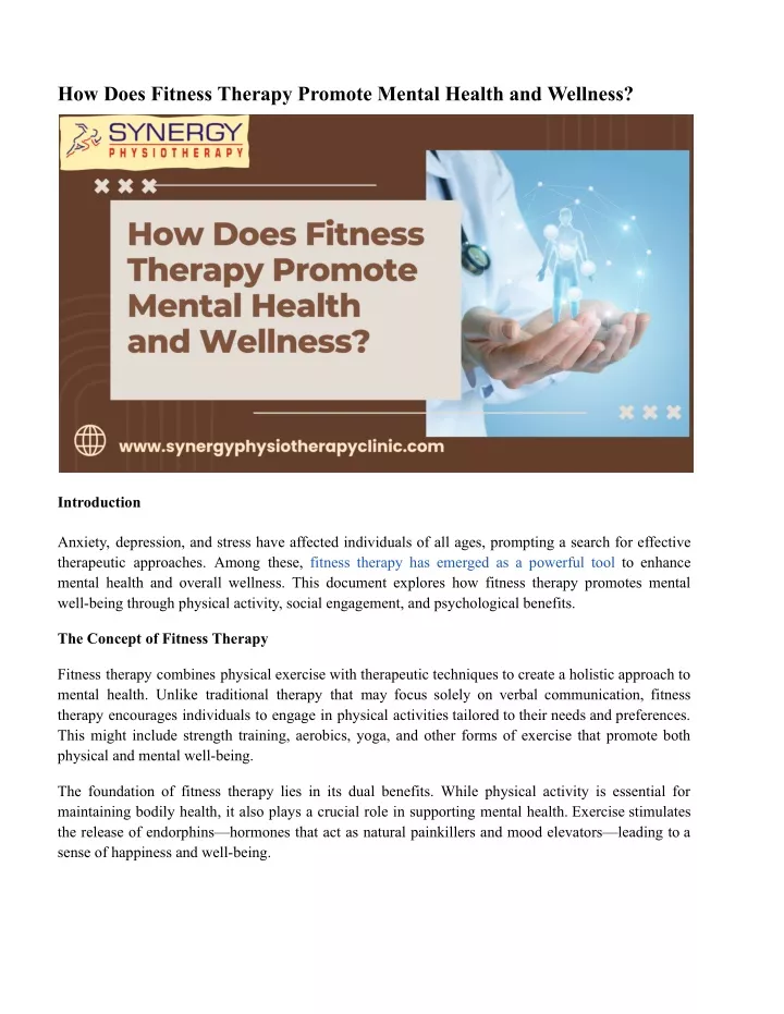 how does fitness therapy promote mental health