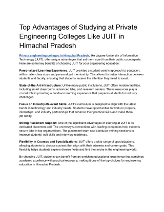 Top Advantages of Studying at Private Engineering Colleges in Himachal Pradesh