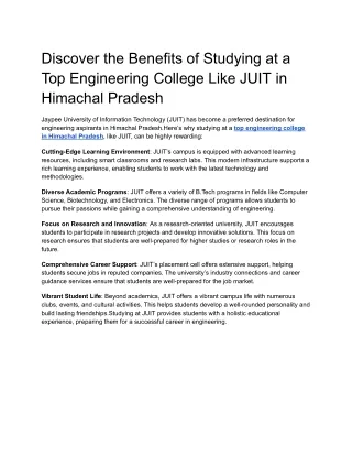 Discover the Advantages of Studying at JUIT: A Leading Engineering College in Hi