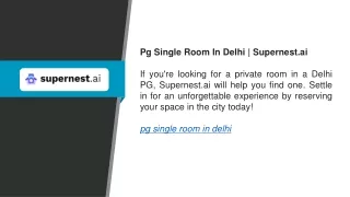 Pg Single Room In Delhi  Supernest.ai