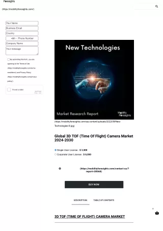 Global 3D TOF (Time Of Flight) Camera Market 2024-2030