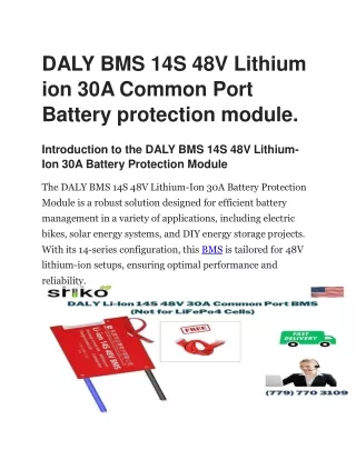 DALY BMS 14S 48V Lithium ion 30A Common Port Battery protection module