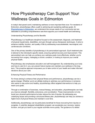 How Physiotherapy Can Support Your Wellness Goals in Edmonton