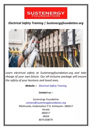 Electrical Safety Training  Sustenergyfoundation.org
