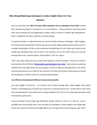Why Hiring Mobile App Developers in India is Right Choice For Your Business