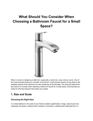 What Should You Consider When Choosing a Bathroom Faucet for a Small Space