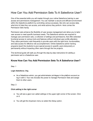 How Can You Add Permission Sets To A Salesforce User