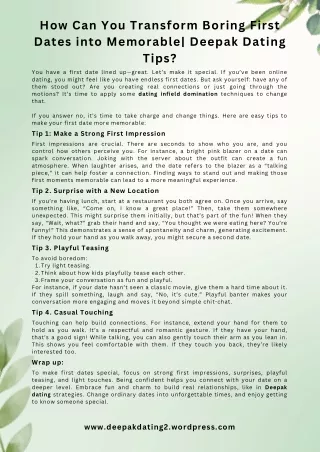 How Can You Transform Boring First Dates into Memorable Deepak Dating Tips