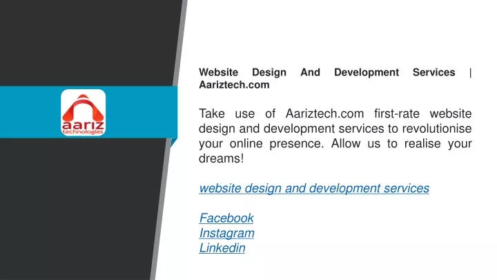 website design and development services aariztech