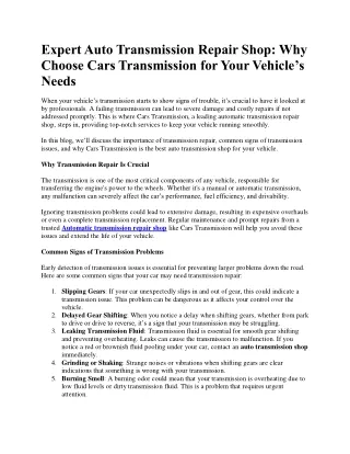 Expert Auto Transmission Repair Shop