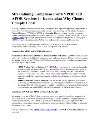 Streamlining Compliance with VPOB and APOB Services in Karnataka