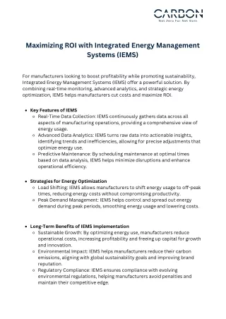 Maximizing ROI with Integrated Energy Management Systems (IEMS)