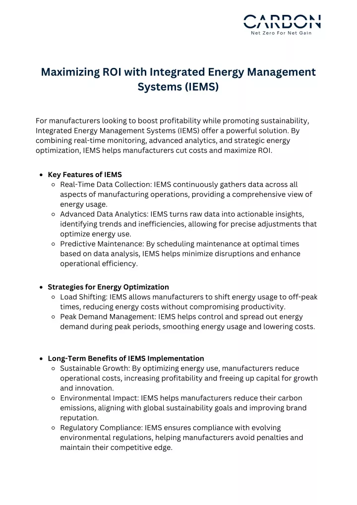 maximizing roi with integrated energy management