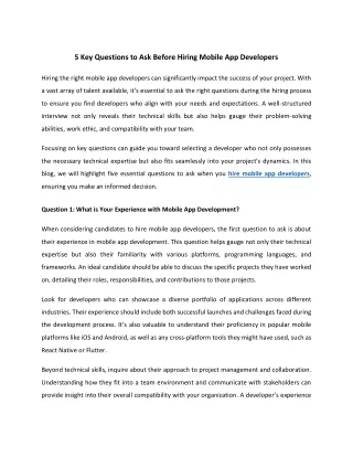 5 Key Questions to Ask Before Hiring Mobile App Developers
