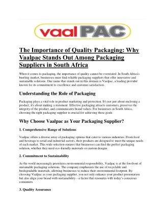 the importance of quality packaging why vaalpac