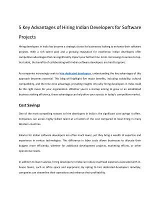 5 Key Advantages of Hiring Indian Developers for Software Projects