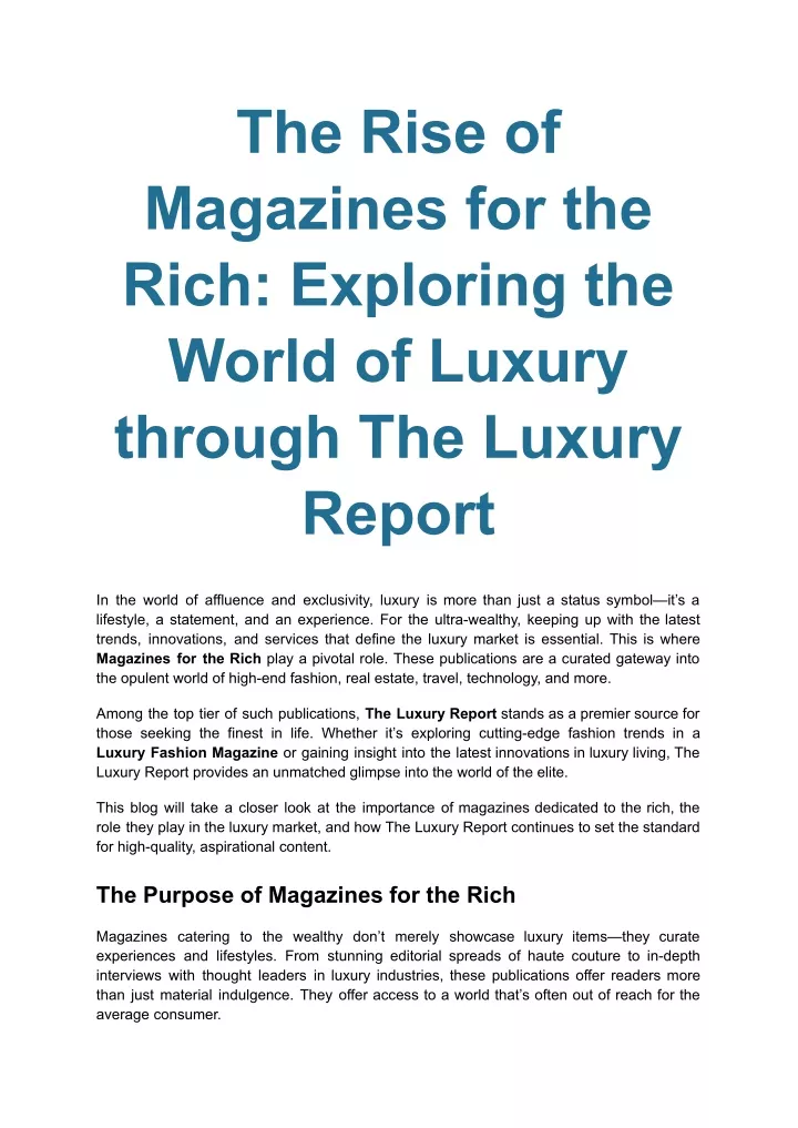 the rise of magazines for the rich exploring