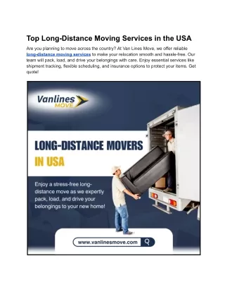 Top Long-Distance Moving Services in the USA