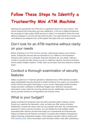 Follow These Steps to Identify a Trustworthy Mini ATM Machine