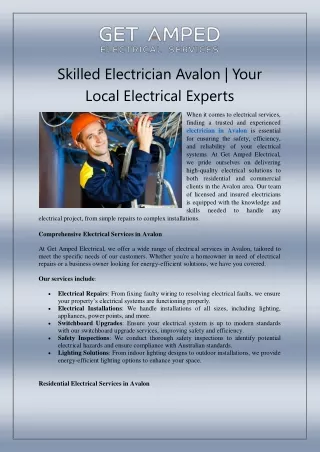Skilled Electrician Avalon - Your Local Electrical Experts