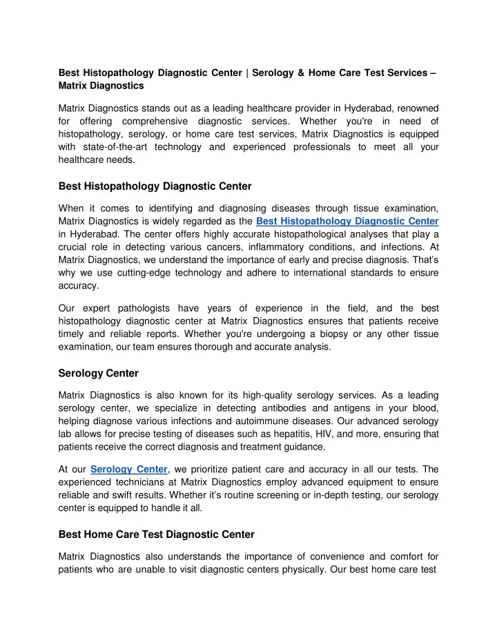 best histopathology diagnostic center serology