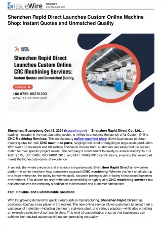 Rapid Direct Launches Online Machine Shop: Quick Quotes & Unmatched Quality