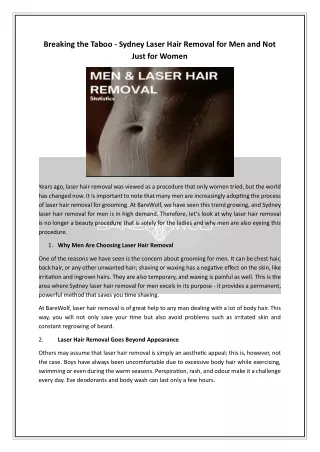 Breaking the Taboo - Sydney Laser Hair Removal for Men and Not Just for Women