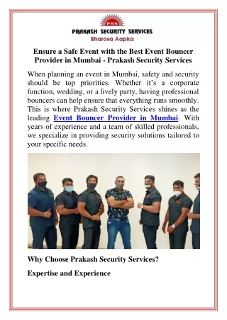 Ensure a Safe Event with the Best Event Bouncer Provider in Mumbai  Prakash Security Services